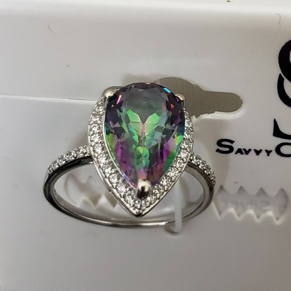 SAVVY CIE JEWELS Sterling Silver Mystic Quartz Pear Ring Size 6 NEW - Picture 4 of 6